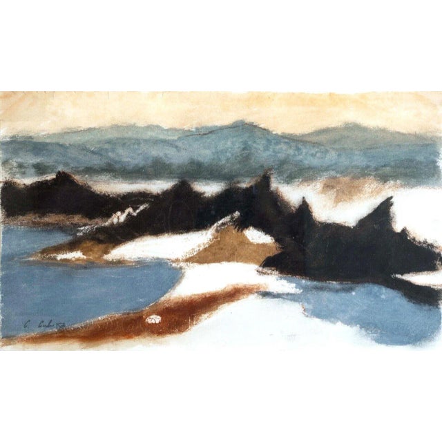 Charles Culver Signed Sea & Mountains Modern Pastel Drawing on Paper Framed 1950 For Sale - Image 4 of 9