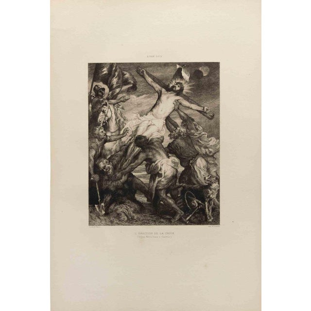 Felix-Augustin Milius, L'Erection de la Croix, Etching, 1872 For Sale - Image 3 of 3