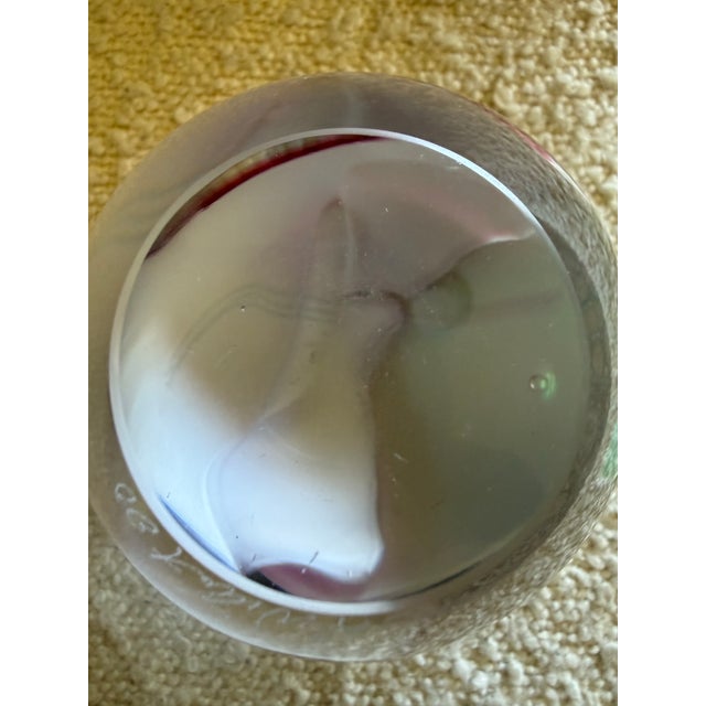 Signed James R. Wilbat Jr Hand Blown Art Glass Paperweight Orb Sculpture 4” Colorful For Sale - Image 9 of 12