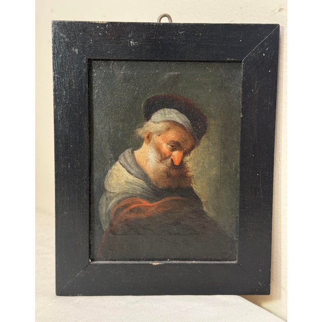 Realism Antique 18th Century Johann Andreas Herrlein Mini Oil Painting Portrait on Board For Sale - Image 3 of 11