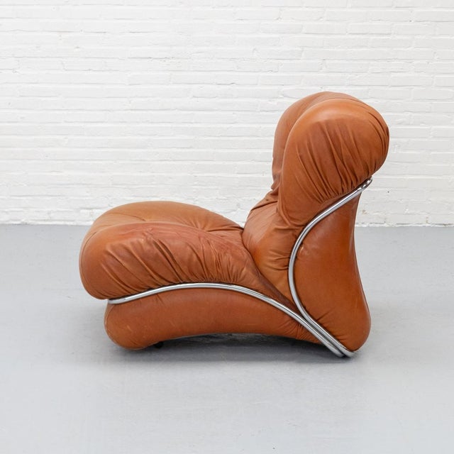 Cognac Leather Corolla Lounge Chair by I.P.E., 1970s For Sale - Image 4 of 13