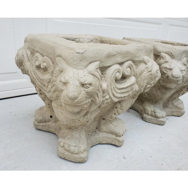 Pair of Early 20th Century Painted Square Cast Stone Lion's Heads and Paw Feet Planters For Sale - Image 10 of 13