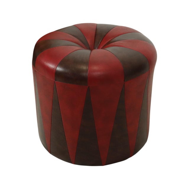 Vintage Round Pouf in Two-Tone Skai, 1960s For Sale - Image 4 of 12