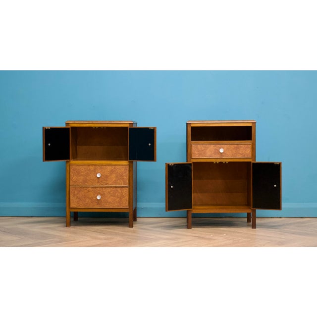Vintage Art Deco Style Teak and Walnut Effect Bedside Cabinets, 1950s, Set of 2 For Sale - Image 4 of 8