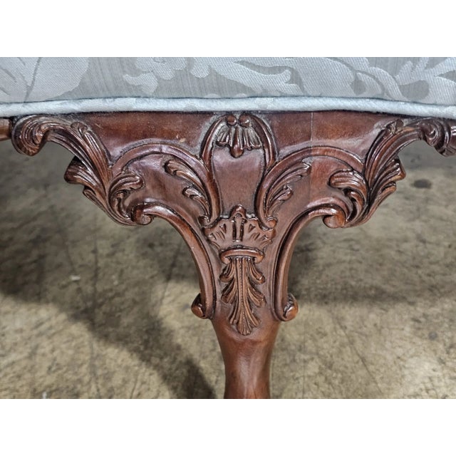 Late 20th Century Late 20th Century Baker Chippendale Mahogany Camel Back Sofa Claws & Ball Feet Blue Damask Fabric For Sale - Image 5 of 10