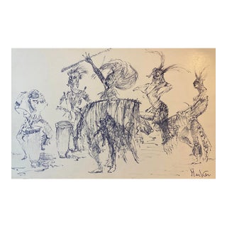 1960s Alexandra Merker Watusi Dancer African Drawing For Sale