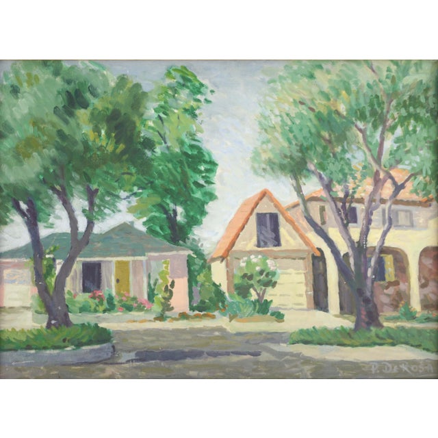 1970's California Neighborhood Landscape in Oil on Canvas by P. DeRosa For Sale - Image 4 of 5