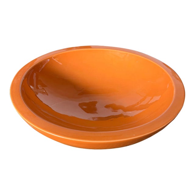 Mid Century Large Orange Ceramic Bowl For Sale