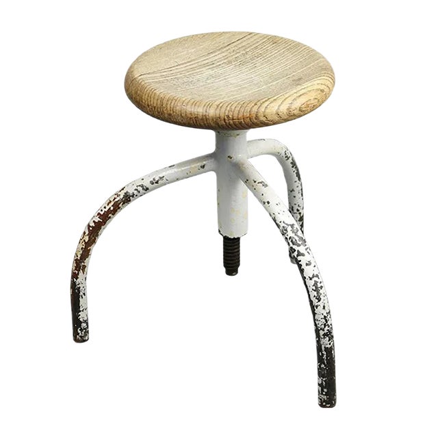 Vintage Industrial White Swivel Chair For Sale