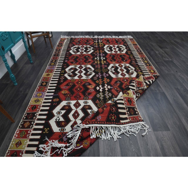 1970s 1970s Vintage Handmade Wool Cotton Red Kilim Area Rug For Sale - Image 5 of 11