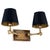 Vintage Brass Metal Double Wall Lamps with Black Fabric Shades, Set of 2 For Sale - Image 4 of 7