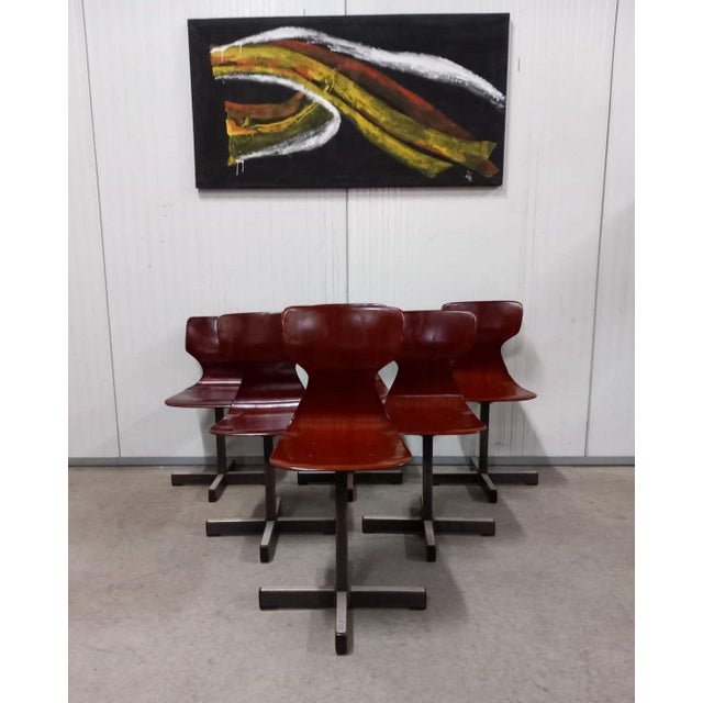 Red Mid-Century Modern Pagholz Chairs with Molded Plywood Seats and Steel Bases, 1960s, Set of 6 For Sale - Image 8 of 11