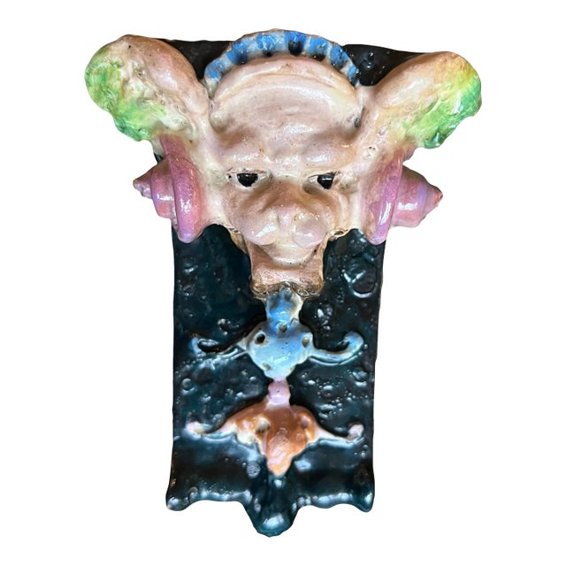Antique Majolica Made in Italy Gargoyle Wall Sconce Shelf Bracket For Sale