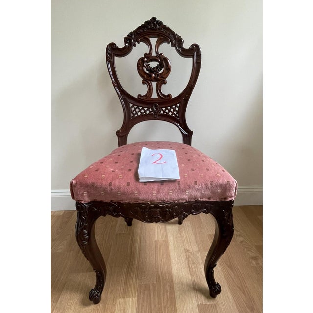 Late 19th Century Victorian Mahogany Parlor Chairs – Carved Elegance With Tapestry Charm (Pair) For Sale In New York - Image 6 of 17