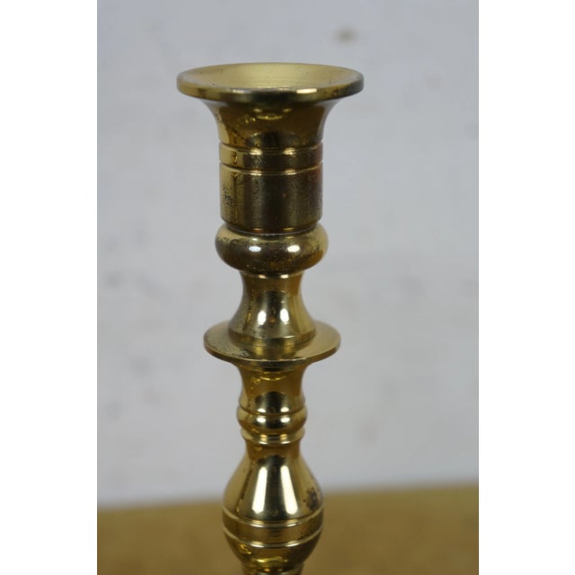 Vintage Colonial Style Solid Brass Candlesticks Candle Holders- a Pair For Sale - Image 4 of 13
