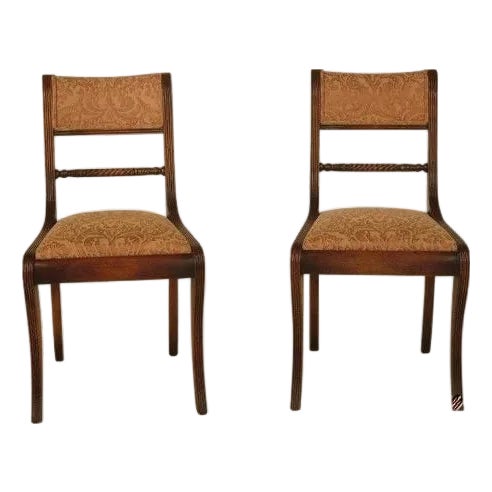 Pair Regency Style Carved Oak Upholstered Occasional Chairs For Sale