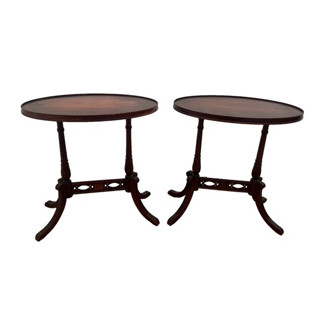 Gorgeous Antique Side Tables Oval Top Set of two Double Pedestal Base Dark Mahogany. 24" Wide X 16" Deep X 25" Tall. Very...