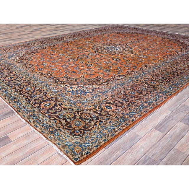 1960s 1960 9'8"x12'8" Red Hand Knotted Soft Wool Natural Dyes Vintage Persian Kashan Rug For Sale - Image 5 of 11