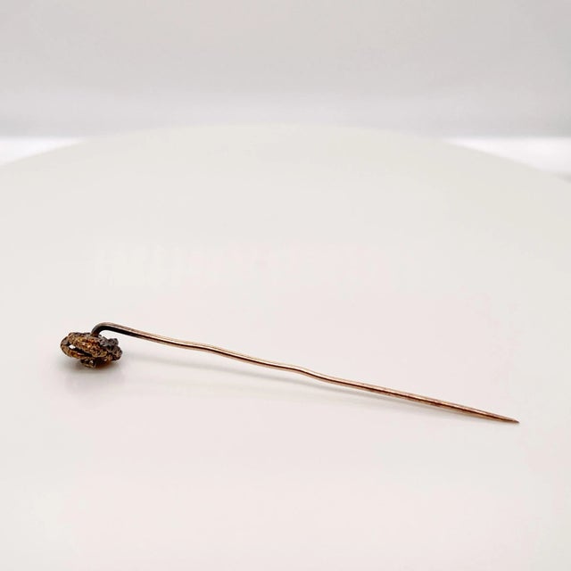 Vintage Antique Edwardian 10 Karat Gold & Diamond Love Knot Stick Pin For Sale In Philadelphia - Image 6 of 6