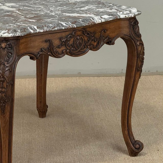 Antique French Régence Style Carved Oak Sainte Anne Marble End Table For Sale - Image 10 of 18