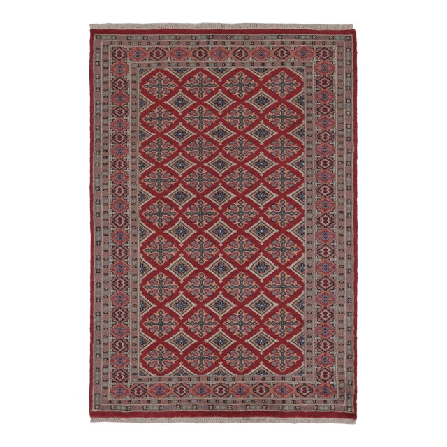 Vintage Bokhara Rug, RIch Red With Pink Geometric Patterns - Rug & Kilim For Sale