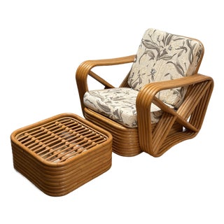 Paul Frankl Style Bent Rattan Lounge Chair + Ottoman For Sale