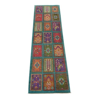 Bakhtiari Runner 1’10” X 6′ Blue Wool Modern Hand-Knotted Oriental Rug For Sale