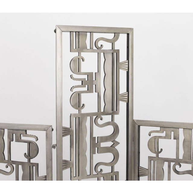 Art Deco Geometric Openwork Aluminum Five Panel Floor Screen For Sale - Image 4 of 7