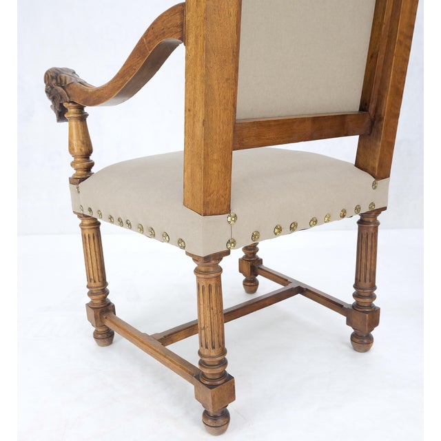 Early 20th Century Pair Antique Heavily Carved Walnut Cherub North Wind Faces Arm Chairs New Uphols For Sale - Image 5 of 18