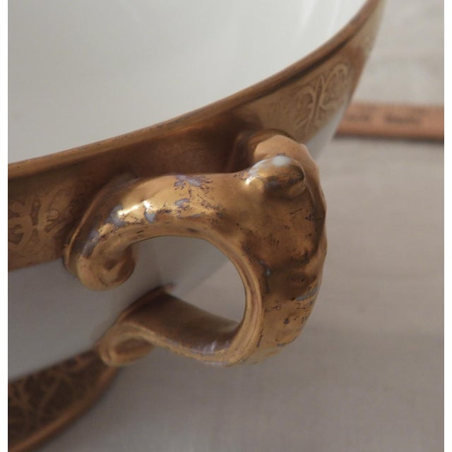 Ceramic 1900s Antique J. P. Limoges Nippon Art Deco Fruit Punch Bowl With Gold Gilt Pedestal Champagne Bucket For Sale - Image 7 of 8