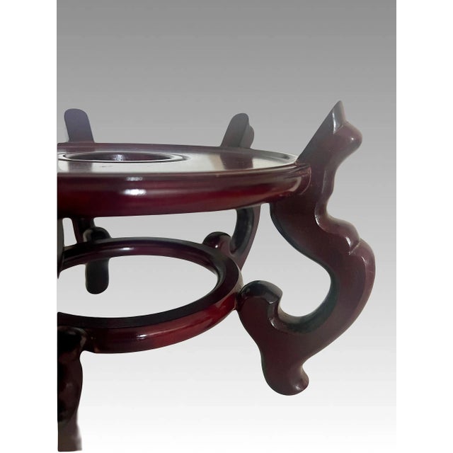 Late 20th Century Vintage Chinese Red Brown Rosewood Glossy Planter, Vase Display Stand / Pedestal 10.5" For Sale - Image 5 of 8
