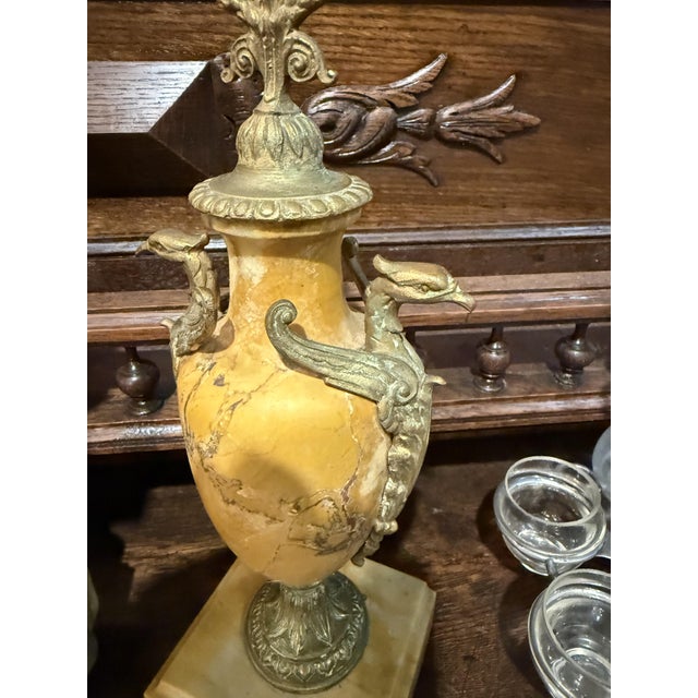 Stone Column Mantel Clock with Cassolettes, Set of 3 For Sale - Image 7 of 13