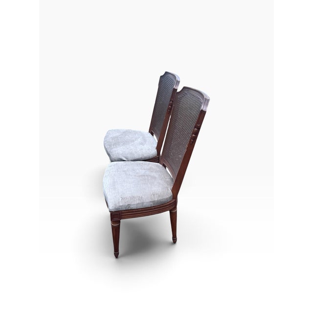 French Provincial Vintage French Provincial Cane-Back Side Chairs With Taupe Upholstery, Pair For Sale - Image 3 of 9