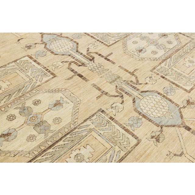 2010s 13 X 18 Modern Khotan Style Handmade Beige Wool Rug With Geometric Pattern For Sale - Image 5 of 10