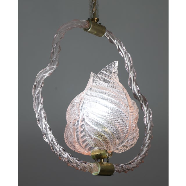 1940s Elgant Pink Art Decò Barovier E Toso Pendant Light Murano Glass For Sale - Image 12 of 13