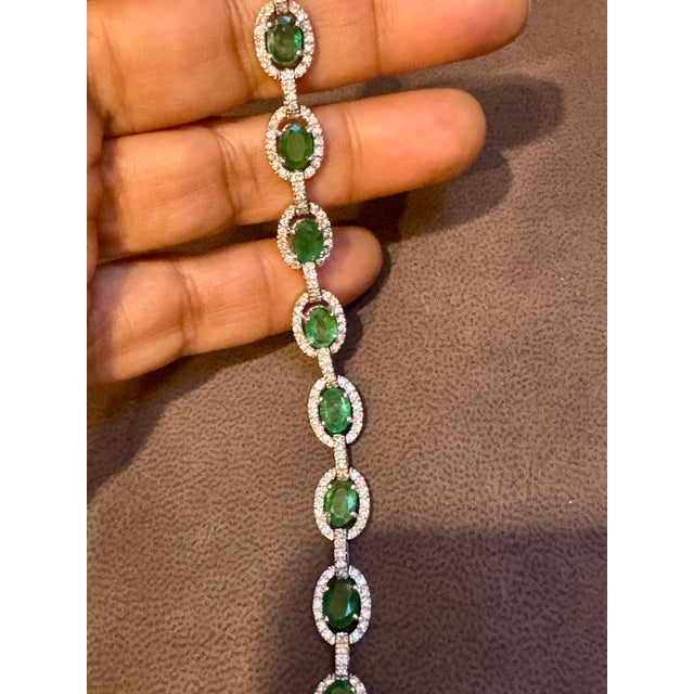 Emerald 10 Carat Emerald & 3 Carat Diamond Tennis Bracelet 14 Karat White Gold, 16.8 GM For Sale - Image 8 of 18