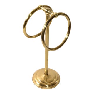 Hollywood Regency Free Standing Solid Brass Double Ring Hand Towel Holder For Sale
