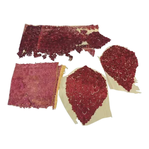 Antique Red Moroccan Silk Embroidered Textiles Fragments - Set of 4