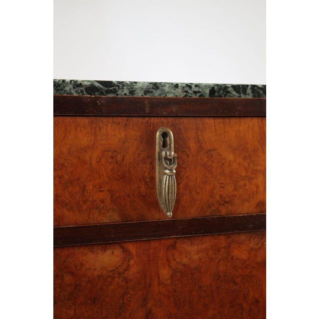 Wood French Art Deco Credenza in Burl Walnut and Verde Antico Marble, 1930s For Sale - Image 7 of 10