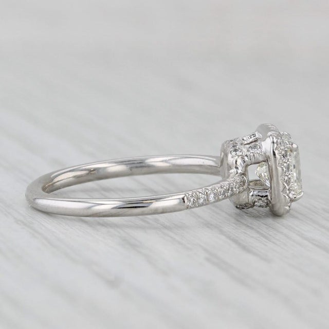 Modern 1.08ctw Diamond Halo Engagement Ring 14k White Gold Size 7 Gia For Sale - Image 3 of 8
