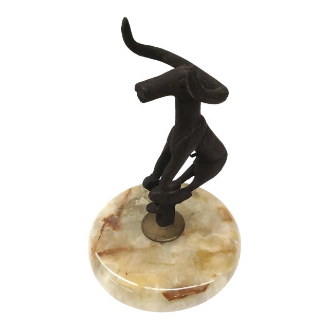 Unique Quirky Bronze Naked Bull Sitting on Onyx Platform For Sale