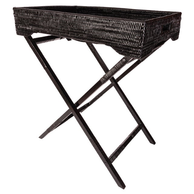 Artifacts Rattan Butler Tray/Table 25.5" with Glass Insert, Tudor Black For Sale - Image 4 of 5