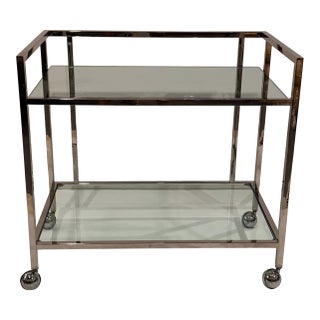 Chrome & Glass Two Tier Vintage Bar Cart on Casters For Sale