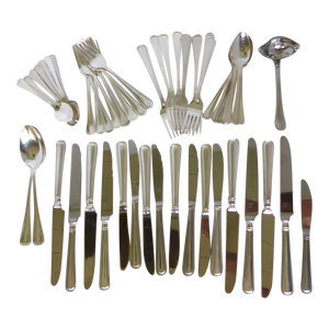 Vintage Classic Rim Patt. Silver Plate Flatware 5 Piece Place Settings for 8 + Serving Pieces- 44 Pieces
