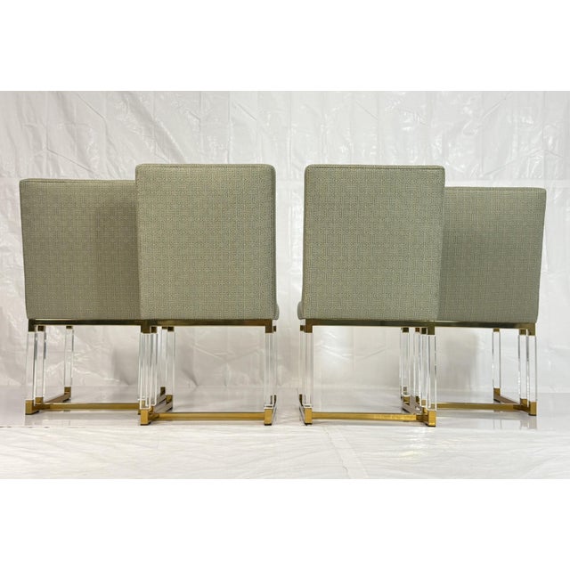 Set of 4 1980s igned Charles Hollis Jones Lucite & Brass Dining Chairs, Metric Line For Sale - Image 9 of 18