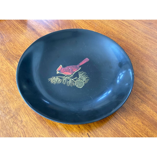 Mid 20th Cerntury Couroc of Monterrey Black Utility Dish Inlaid With Cardinal For Sale In Raleigh - Image 6 of 12
