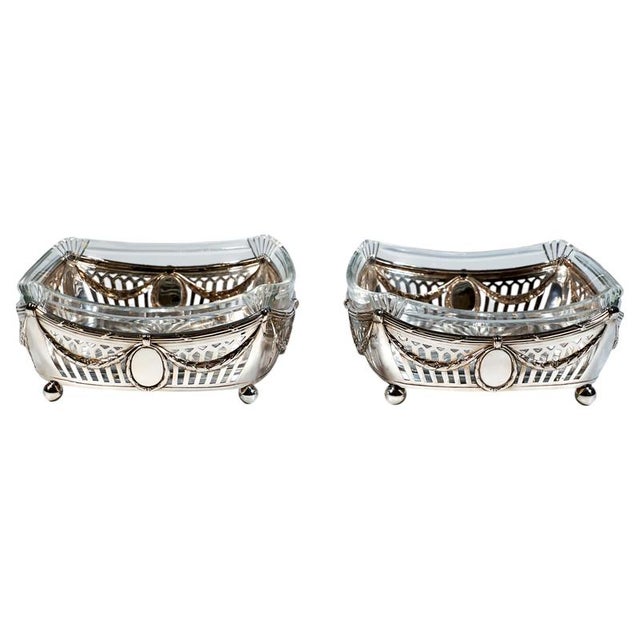 Glass Art Nouveau Silver Baskets with Cut Glass Inserts, Germany, 1910, Set of 2 For Sale - Image 7 of 7