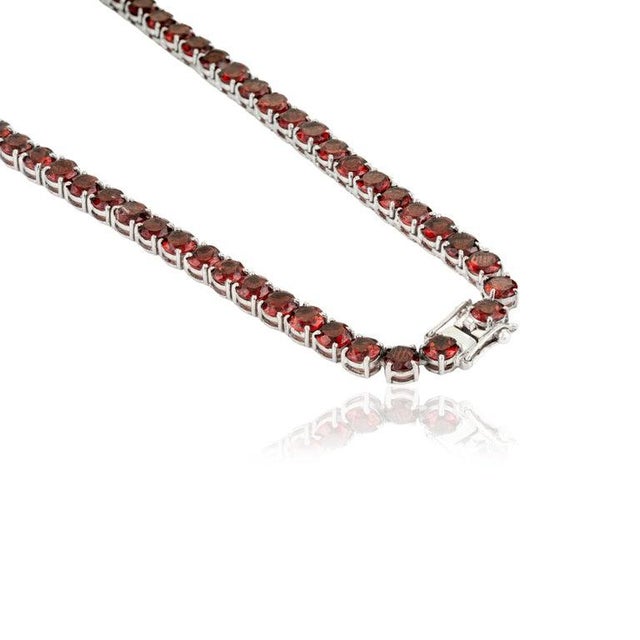 Gemstone 49.05 CTW Natural Garnet Tennis Necklace Gift for Her in Silver For Sale - Image 7 of 12