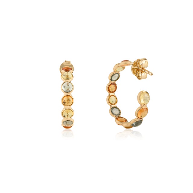 Not Yet Made - Made To Order Artistic 5.59 Ct Cabochon Cut Multi Tourmaline Hoop Earrings in 18k Yellow Gold For Sale - Image 5 of 11