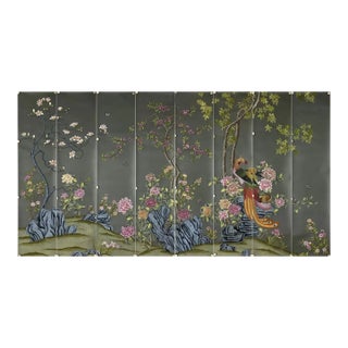 Chinoiserie Mural Hand Painted Wallpaper - 8 Panels For Sale